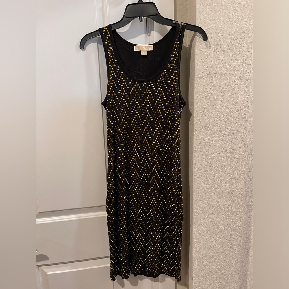 Michael Kors Black Jersey Knit Metallic Studded Sleeveless Midi Dress XS